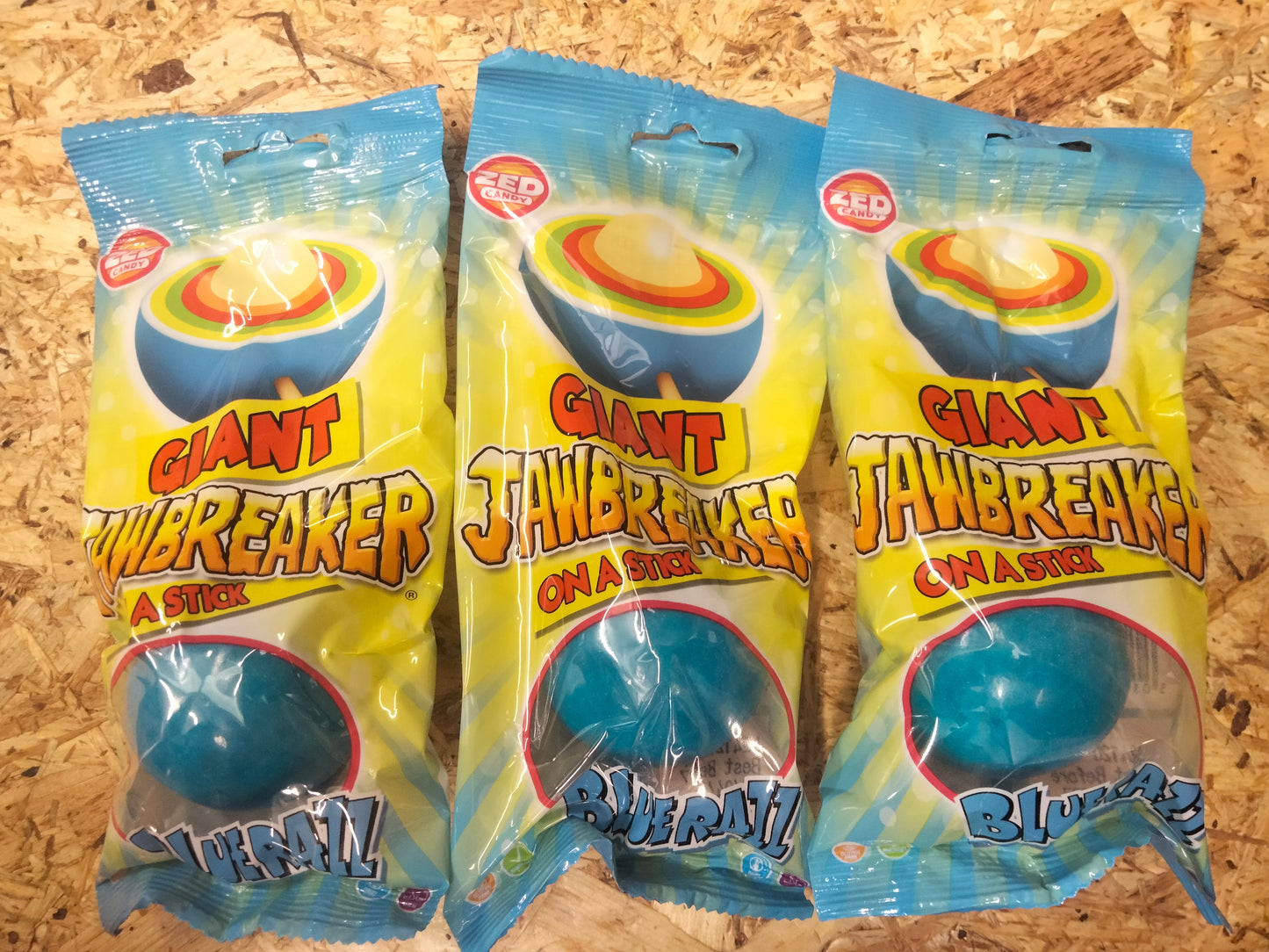3 x Giant Blue Raspberry Jawbreaker on a stick 80g