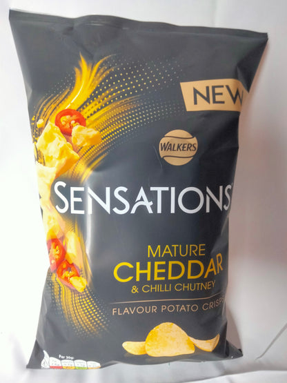 Full box of 12 x 150g Sensations mature cheddar and chilli chutney