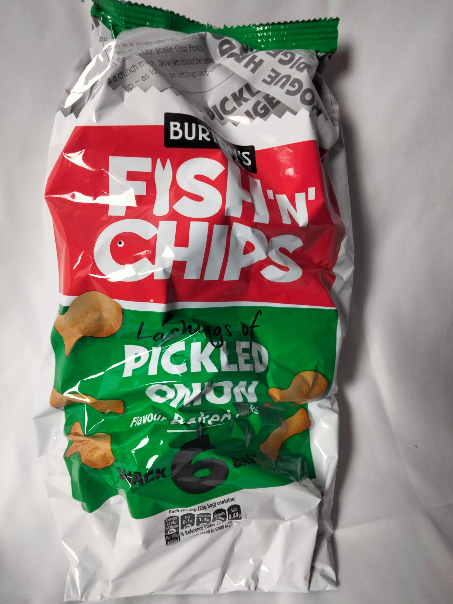 Burtons fish n chips pickled onion 6pk