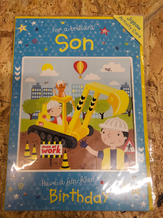 Son birthday card with jigsaw T008