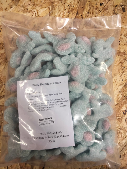 Bulk bag of Fizzy bubblegum Reindeer heads 750g