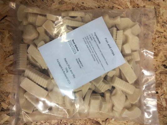 Bulk bag of white chocolate fish n chips 750g