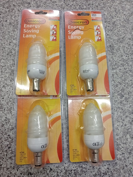 4 x Omicron energy saving lamps B15 small bayonet fitting