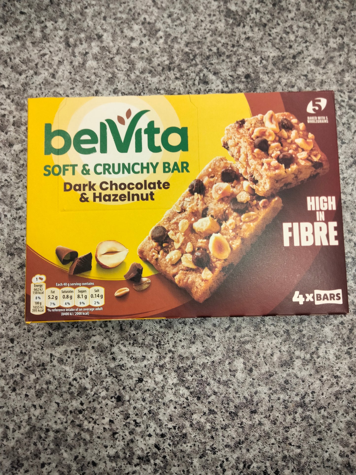 Belvita soft & crunchy bars with dark chocolate and hazelnut