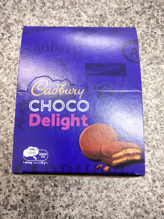 Full box of Cadbury choco delights containing 9 packs